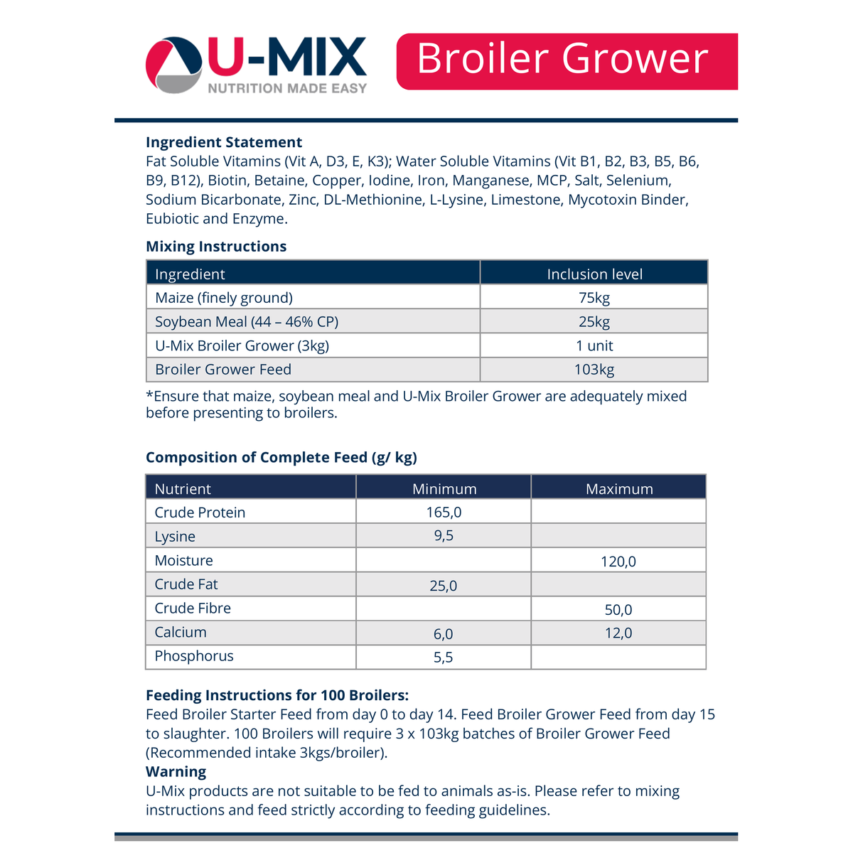 U-MIX Broiler Grower Premix 3kg