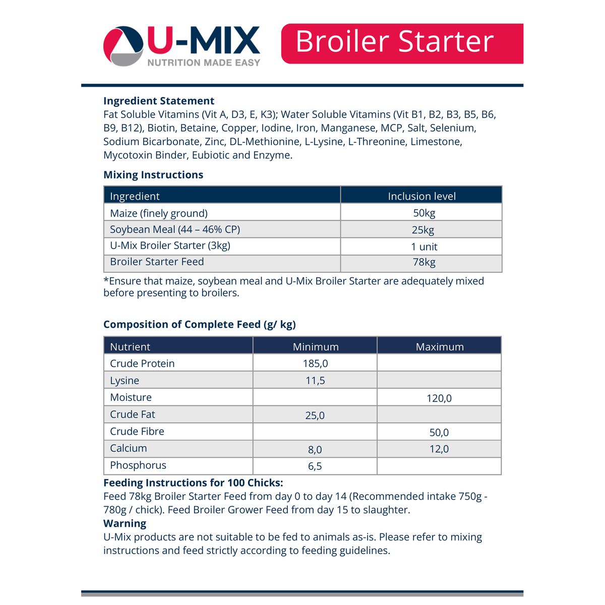 U-MIX Broiler Starter Premix 3kg